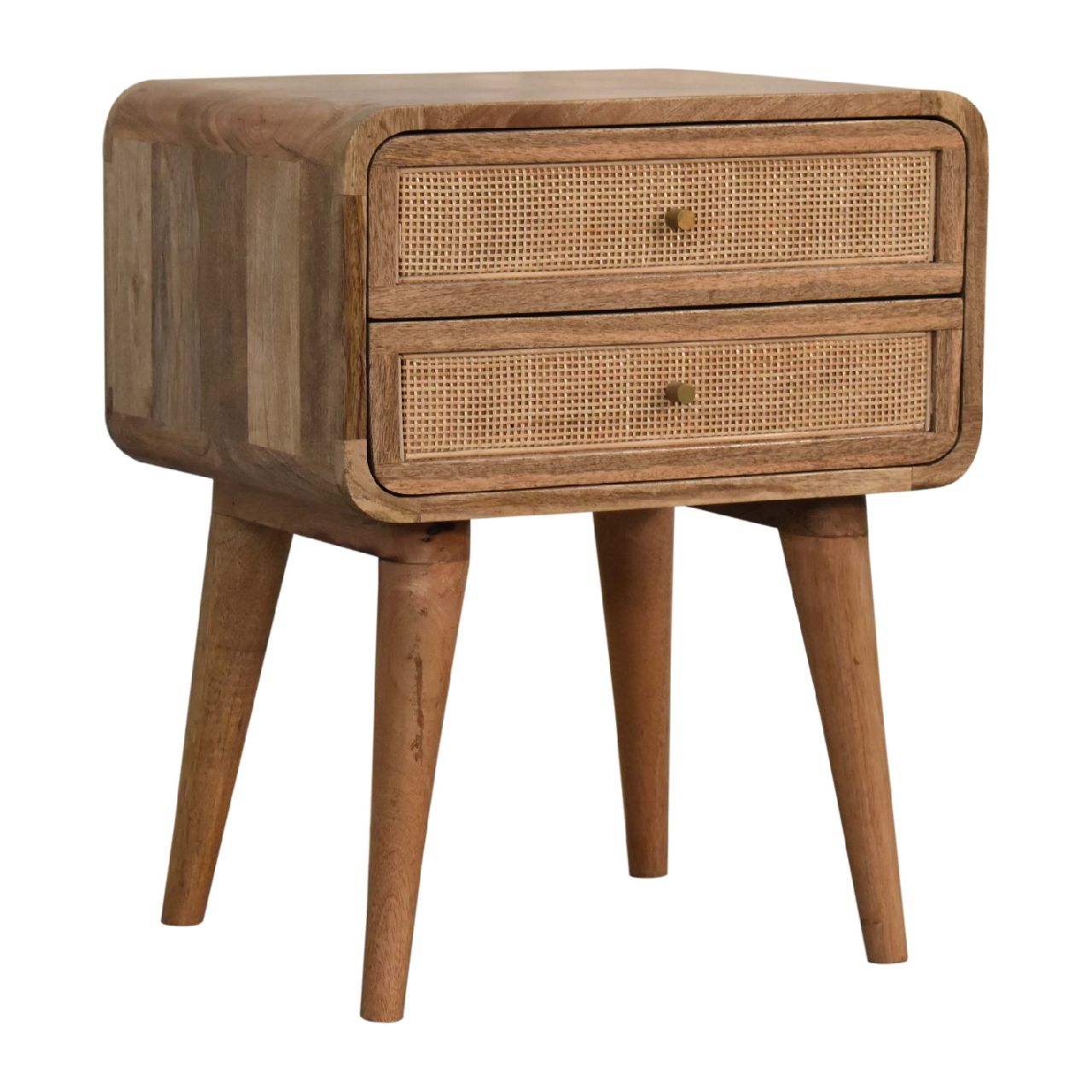 Wood and Rattan Bedside with 2 Drawers - Nightstands