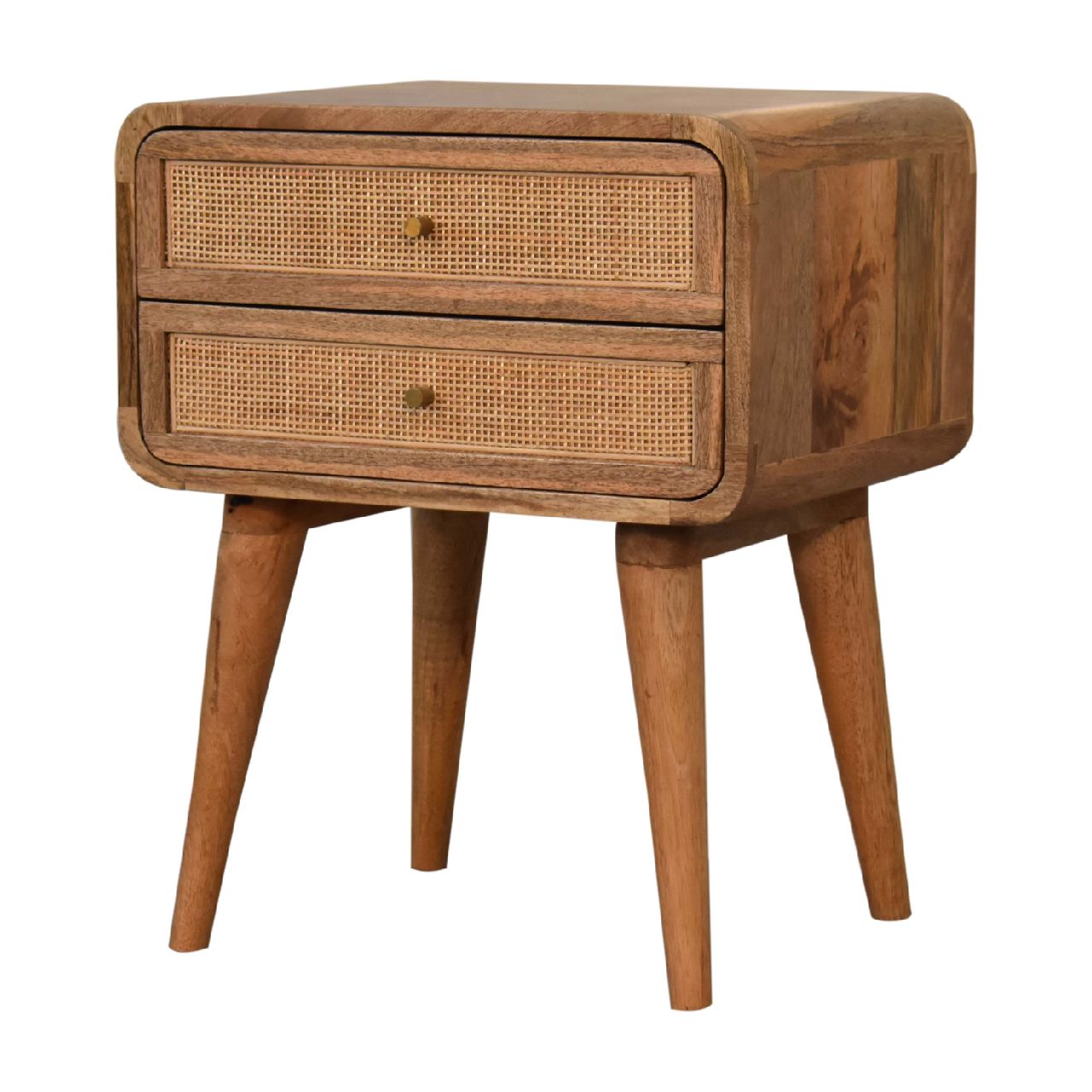 Wood and Rattan Bedside with 2 Drawers - Nightstands