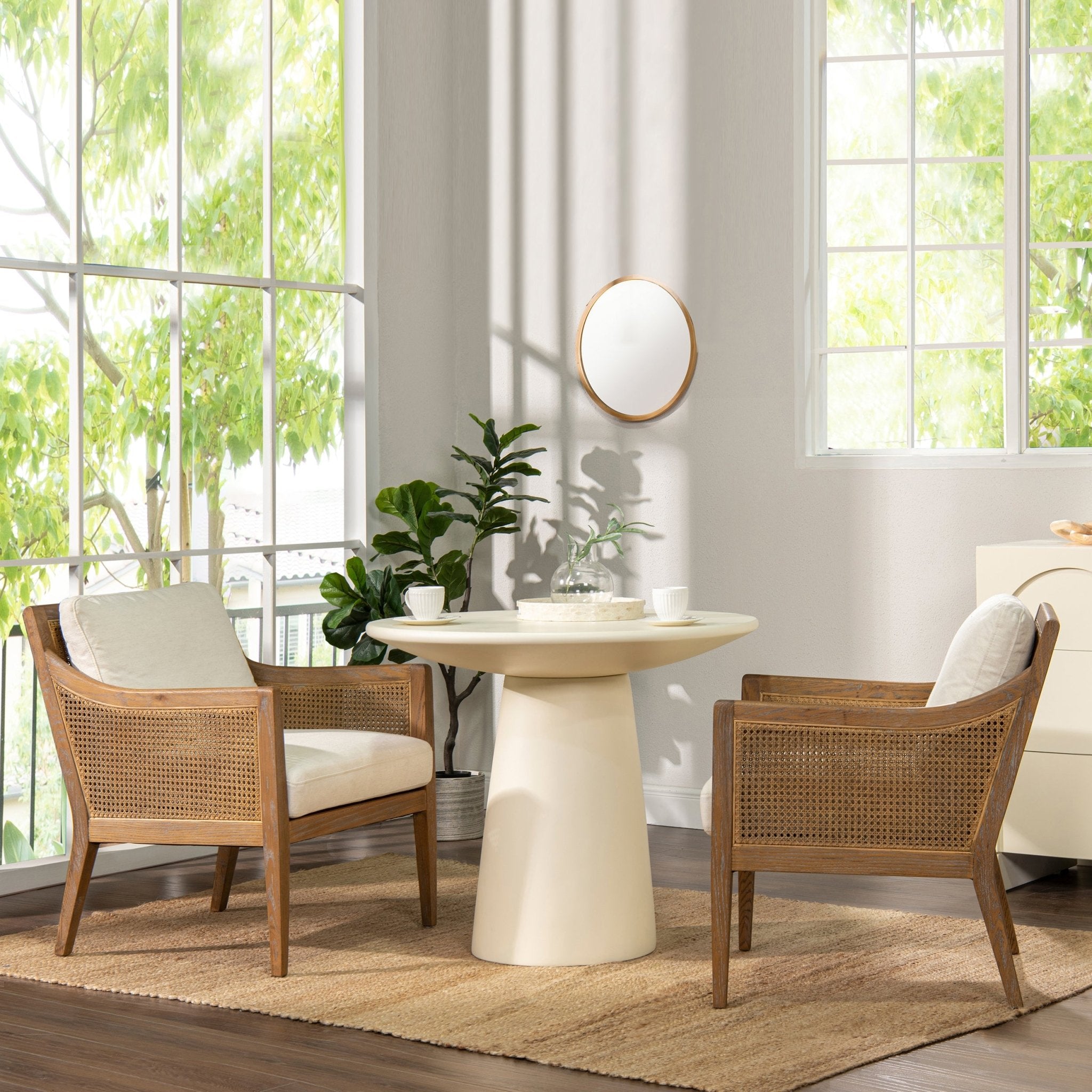 Wood & Rattan Accent Chair with Removable Cushion - Accent Chairs