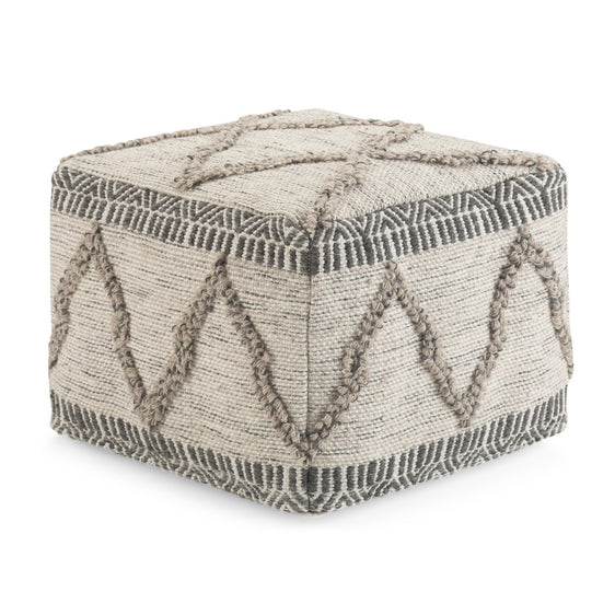 Wool and Cotton Woven Zig-Zag Square Pouf - Ottomans