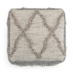 Wool and Cotton Woven Zig-Zag Square Pouf - Ottomans