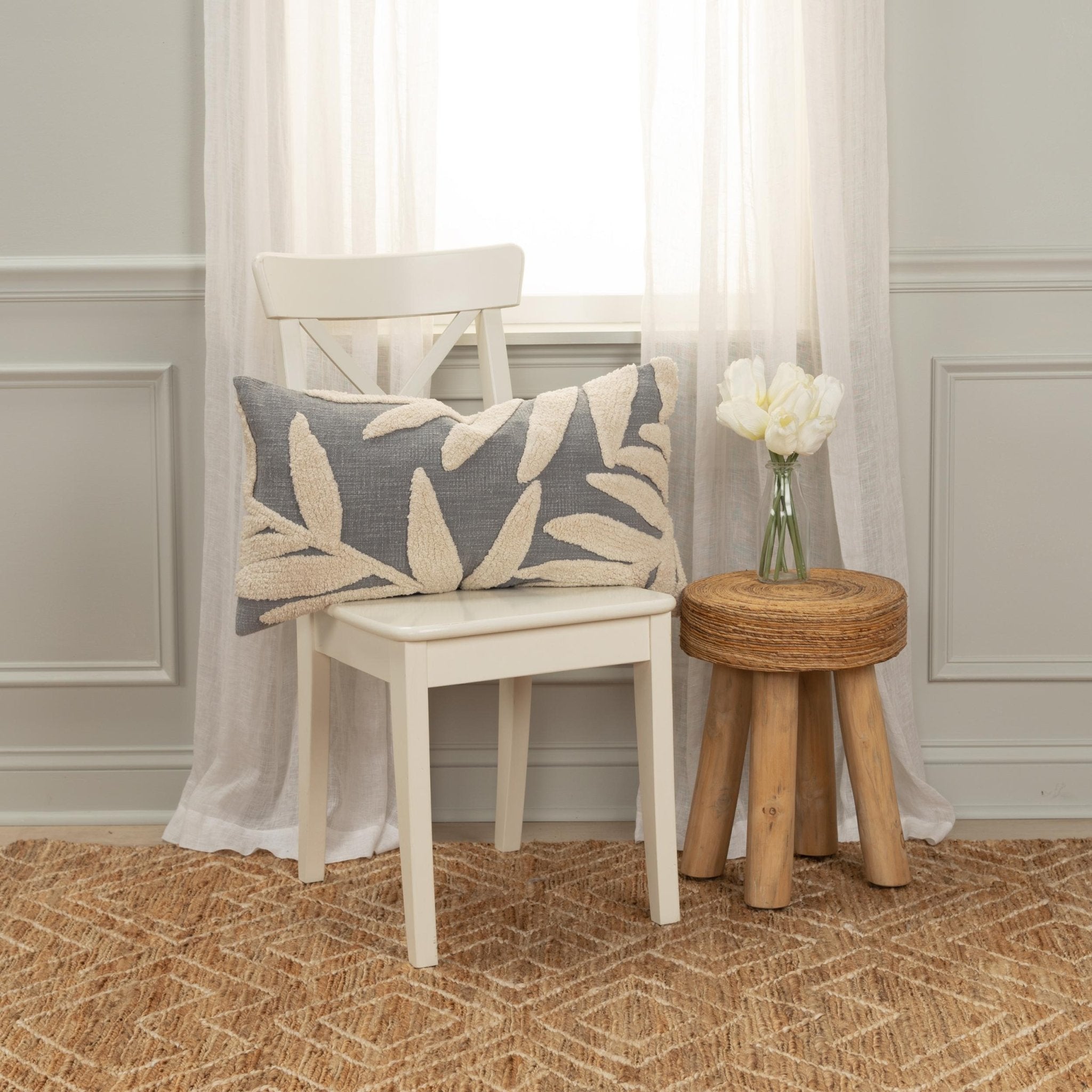 Woven Cotton Botanical Decorative Throw Pillow - Lumbar Pillows