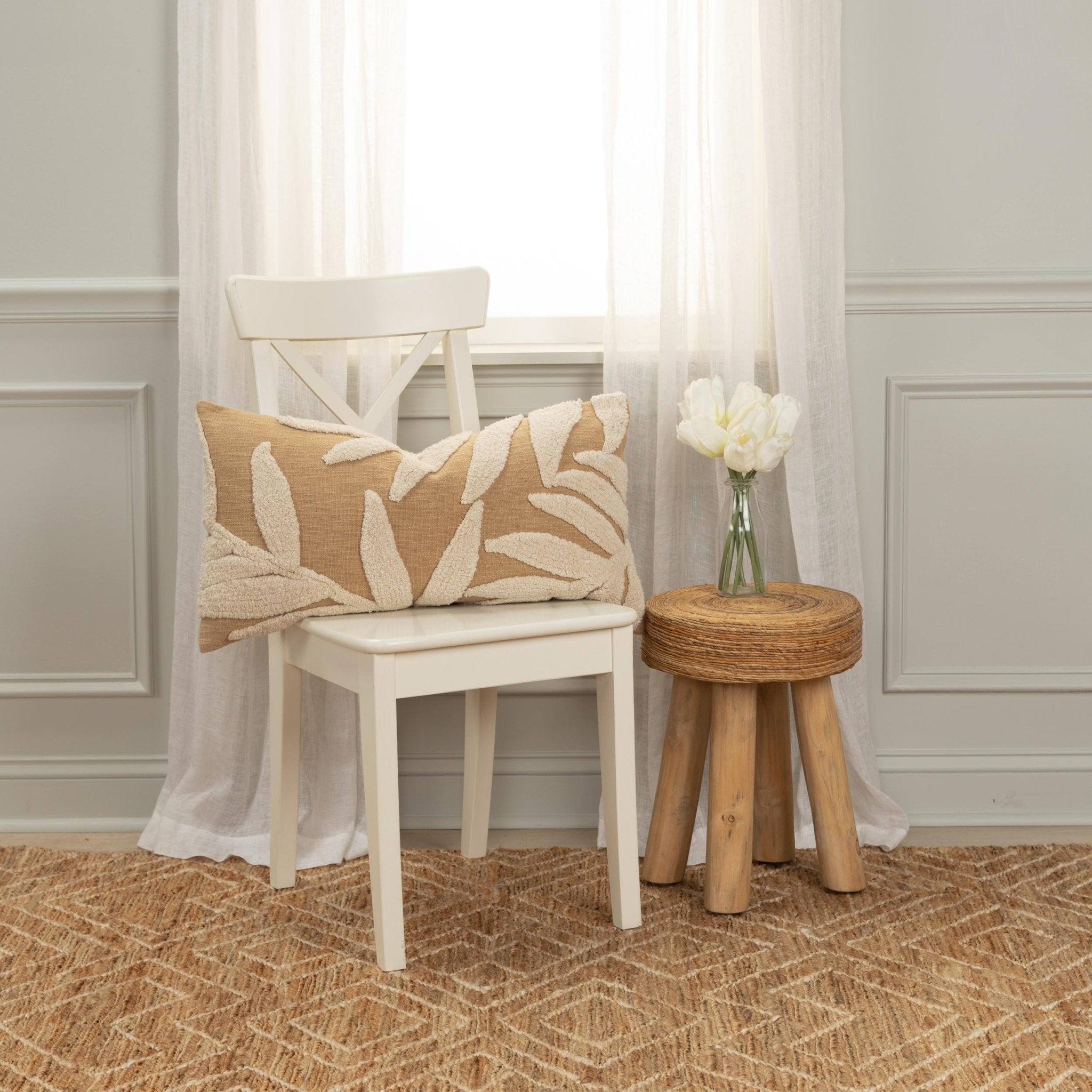 Woven Cotton Botanical Decorative Throw Pillow - Lumbar Pillows