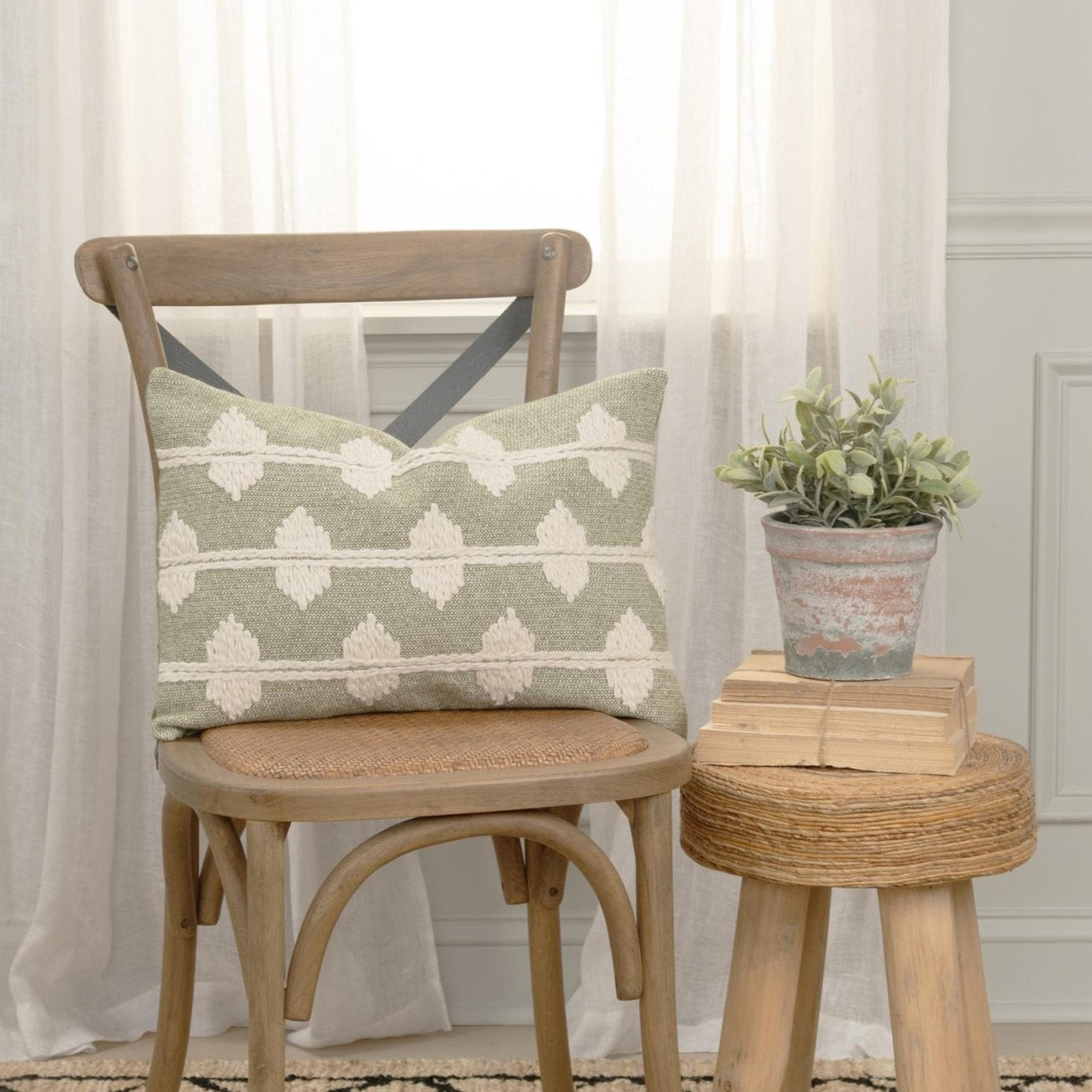 Woven Cotton Diamond Decorative Throw Pillow - Lumbar Pillows