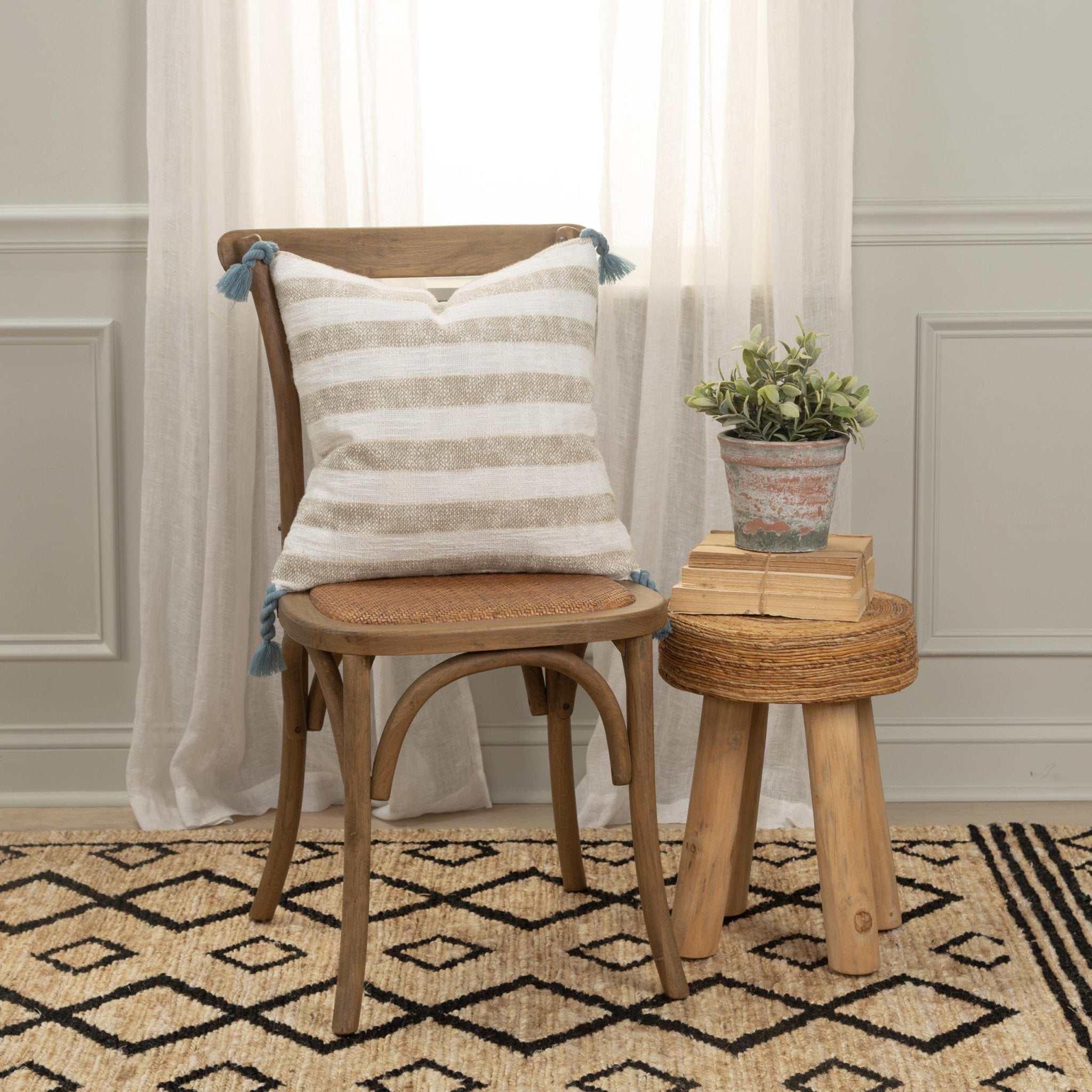 Woven Cotton & LInen Striped Decorative Throw Pillow - Square Pillows