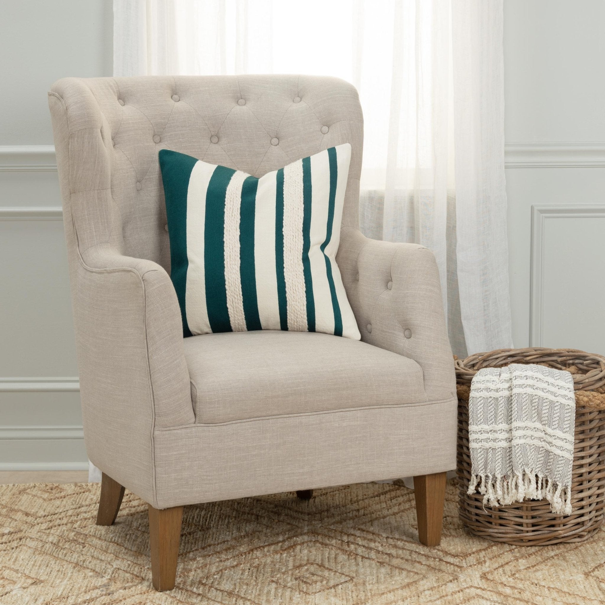 Woven Cotton Stripe Decorative Throw Pillow - Square Pillows