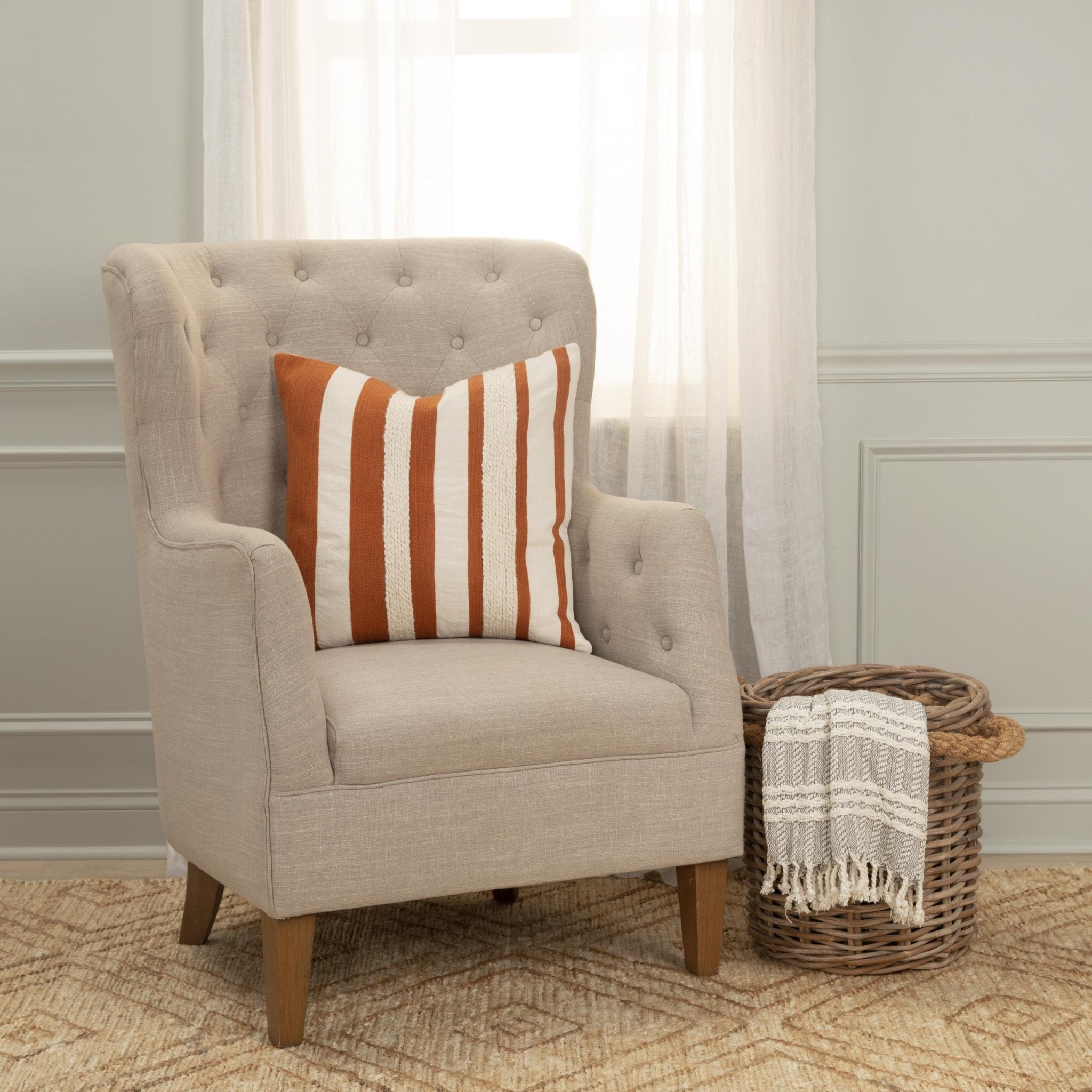 Woven Cotton Stripe Decorative Throw Pillow - Square Pillows