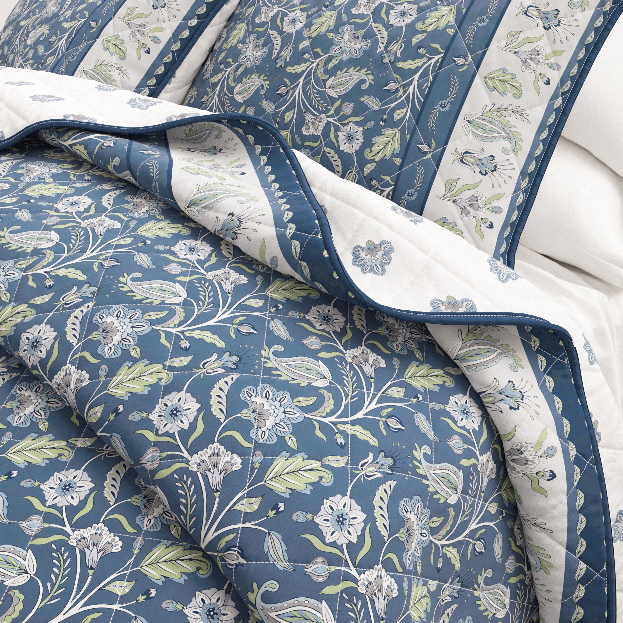 Floral Bordered Cotton Quilt Set