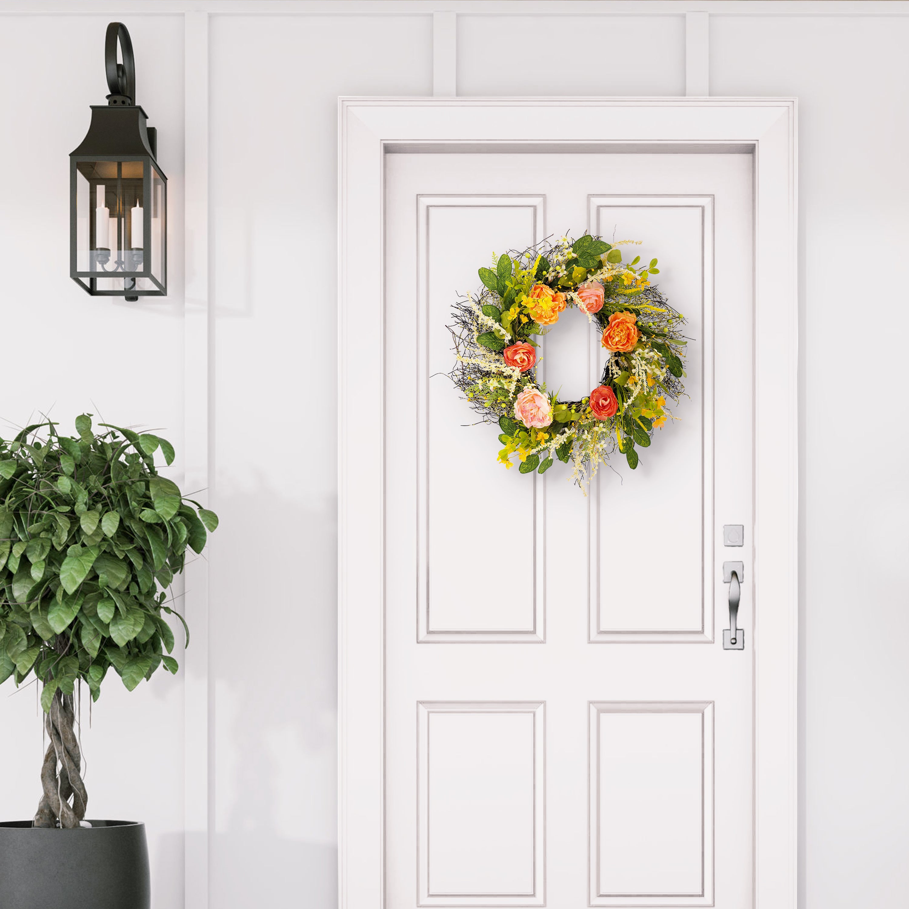 24" Artificial Multicolor Peony Floral Spring Door Wreath