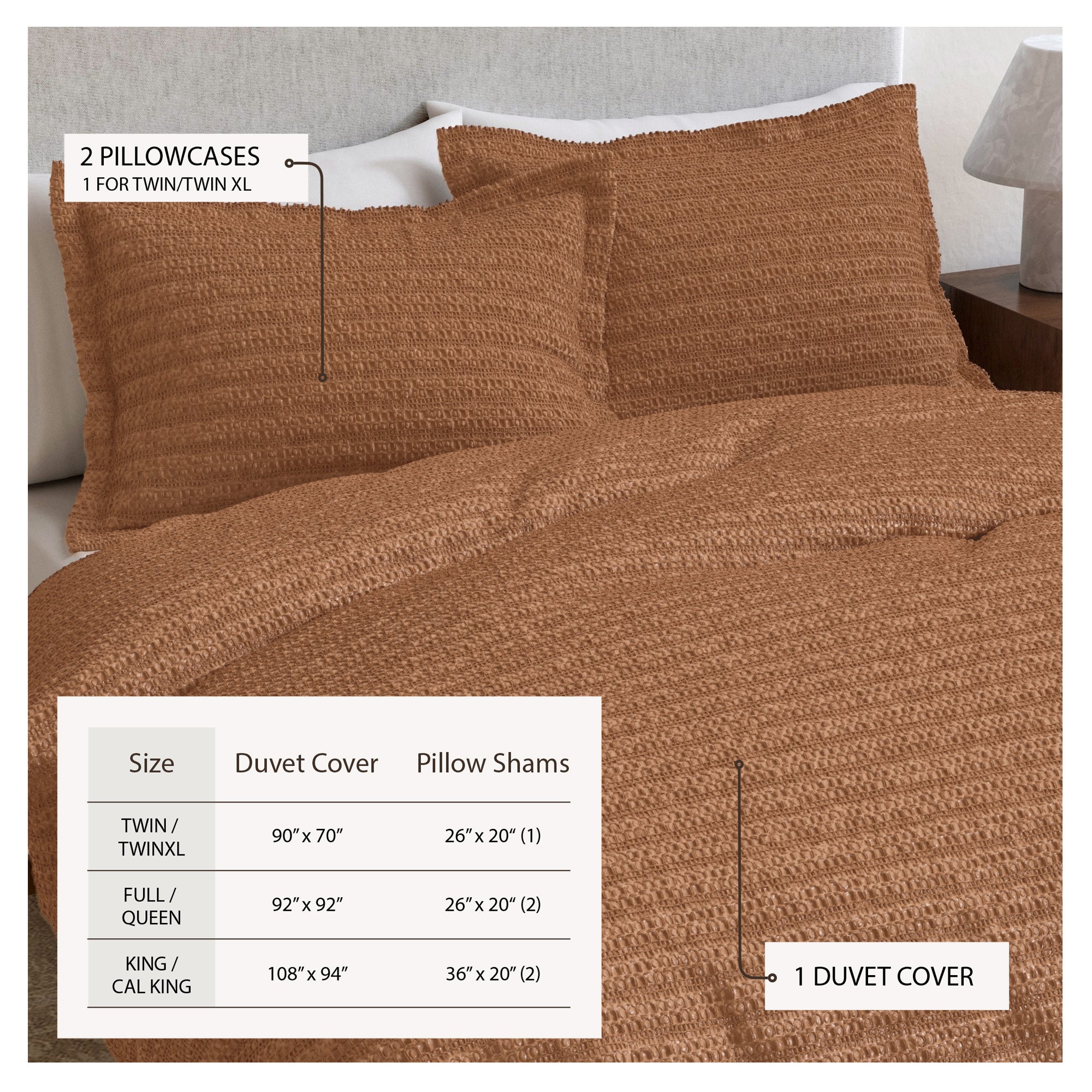 100% Cotton Honeycomb Waffle Textured Duvet Cover with Pillow Shams