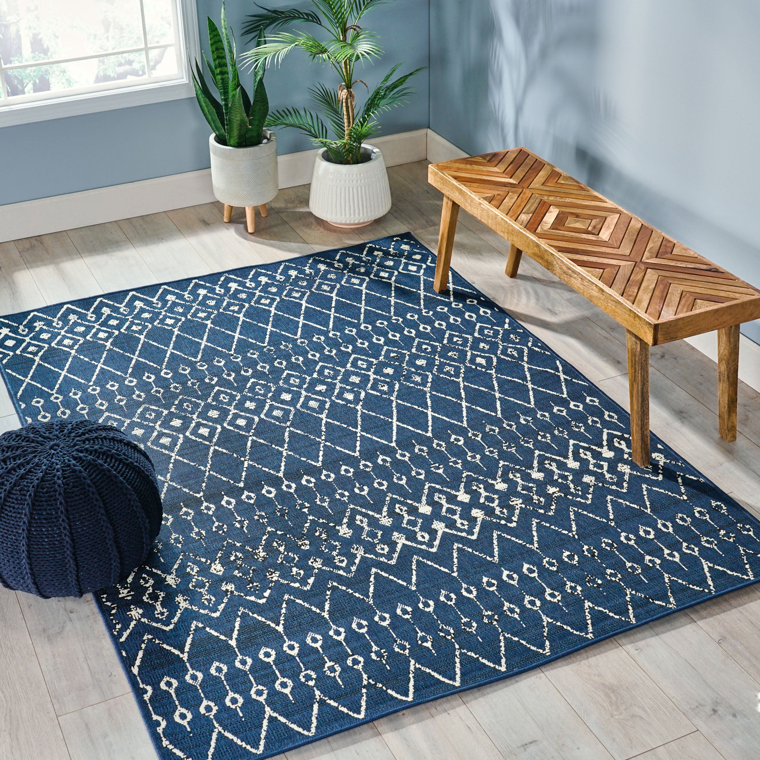Calamity Navy Boho 63" x 84" Polypropylene Outdoor Area Rug