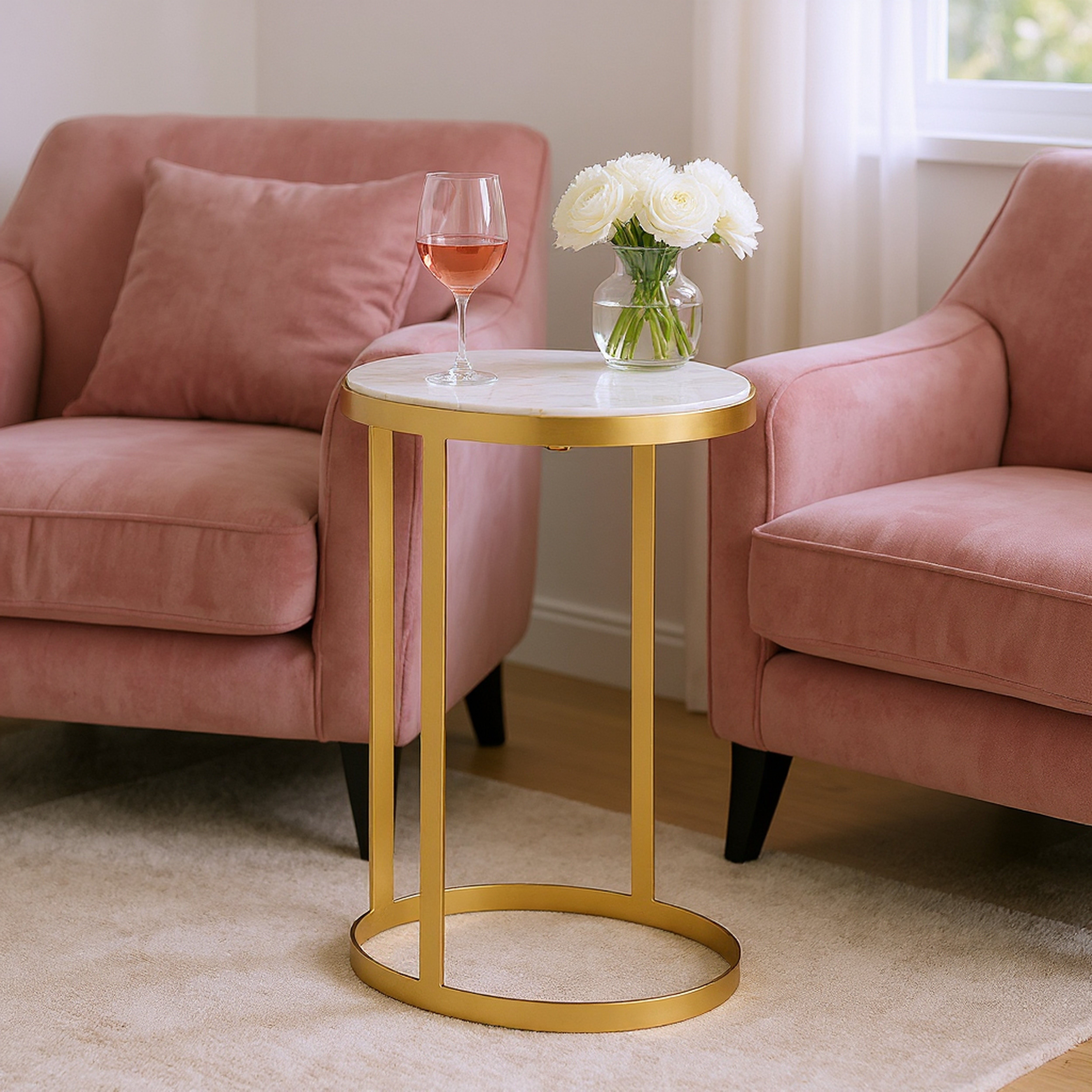 Oval Gold Agate Accent End Table