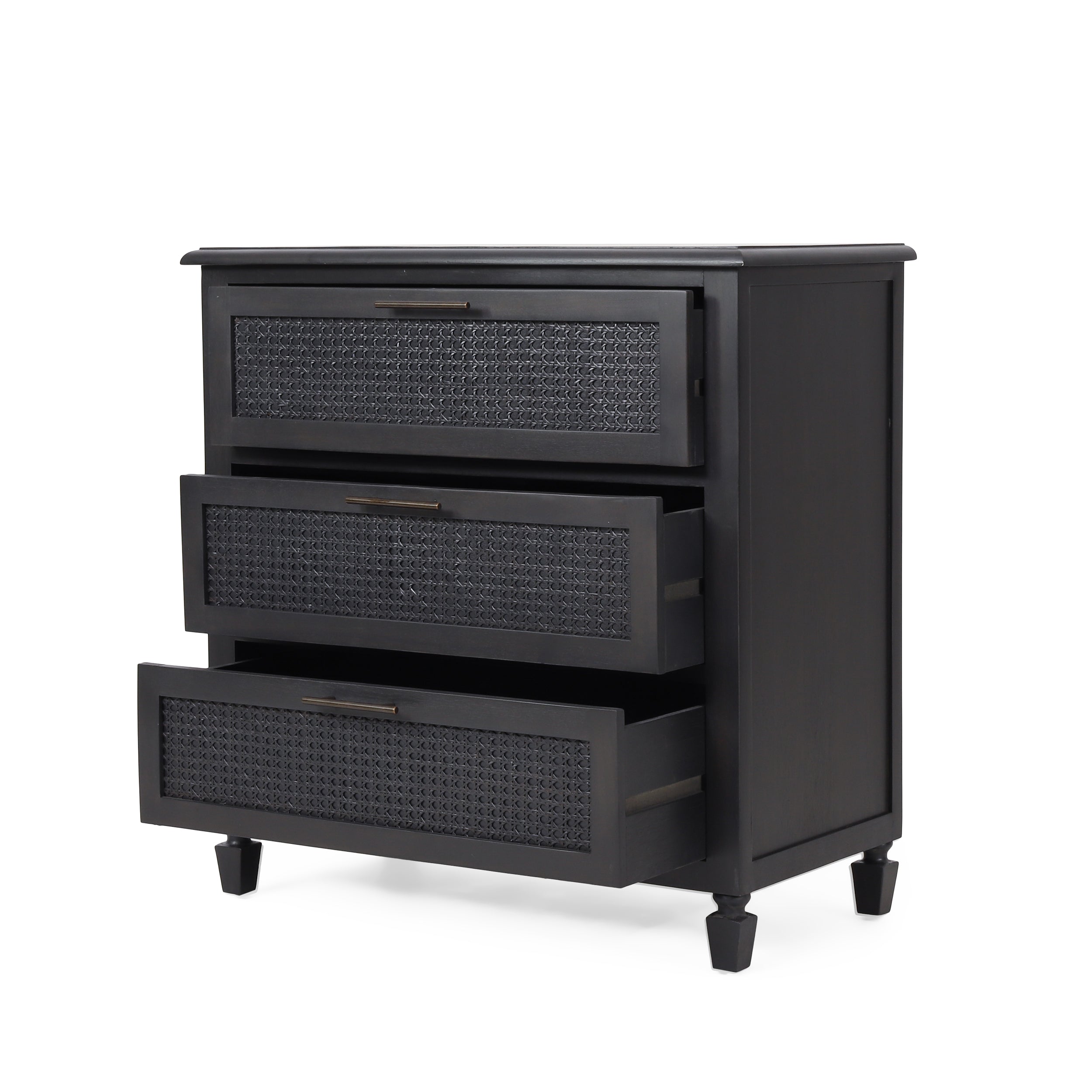 Black 3-Drawer Dresser with Cane Accent