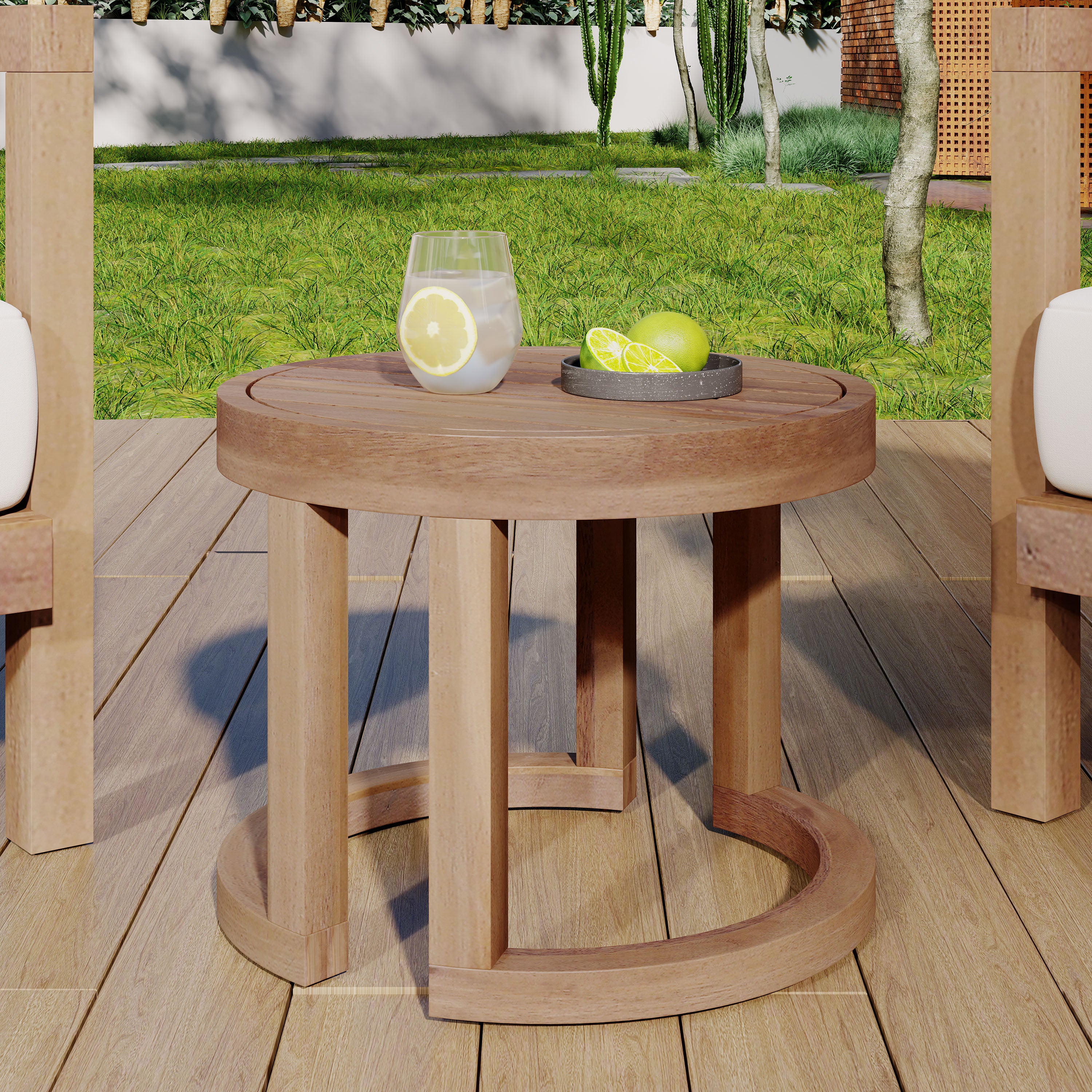 Outdoor Acacia Wood Side Table, 18" Solid Side Table