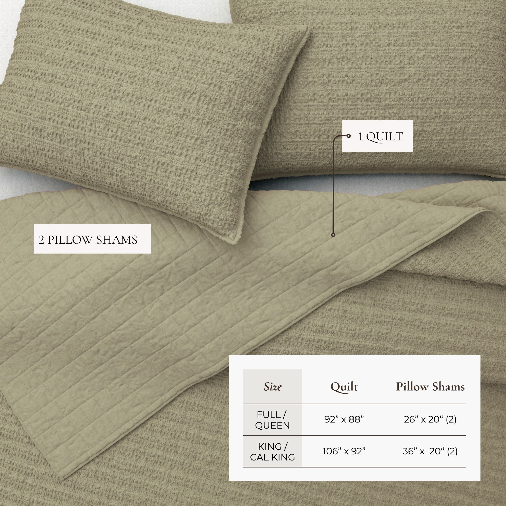 100% Cotton Garment Washed Honeycomb Waffle Quilt and Sham Set
