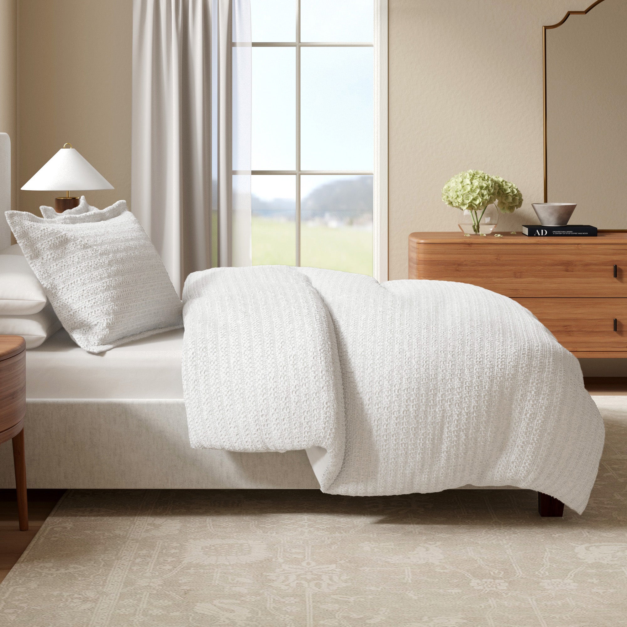 100% Cotton Honeycomb Waffle Textured Duvet Cover with Pillow Shams