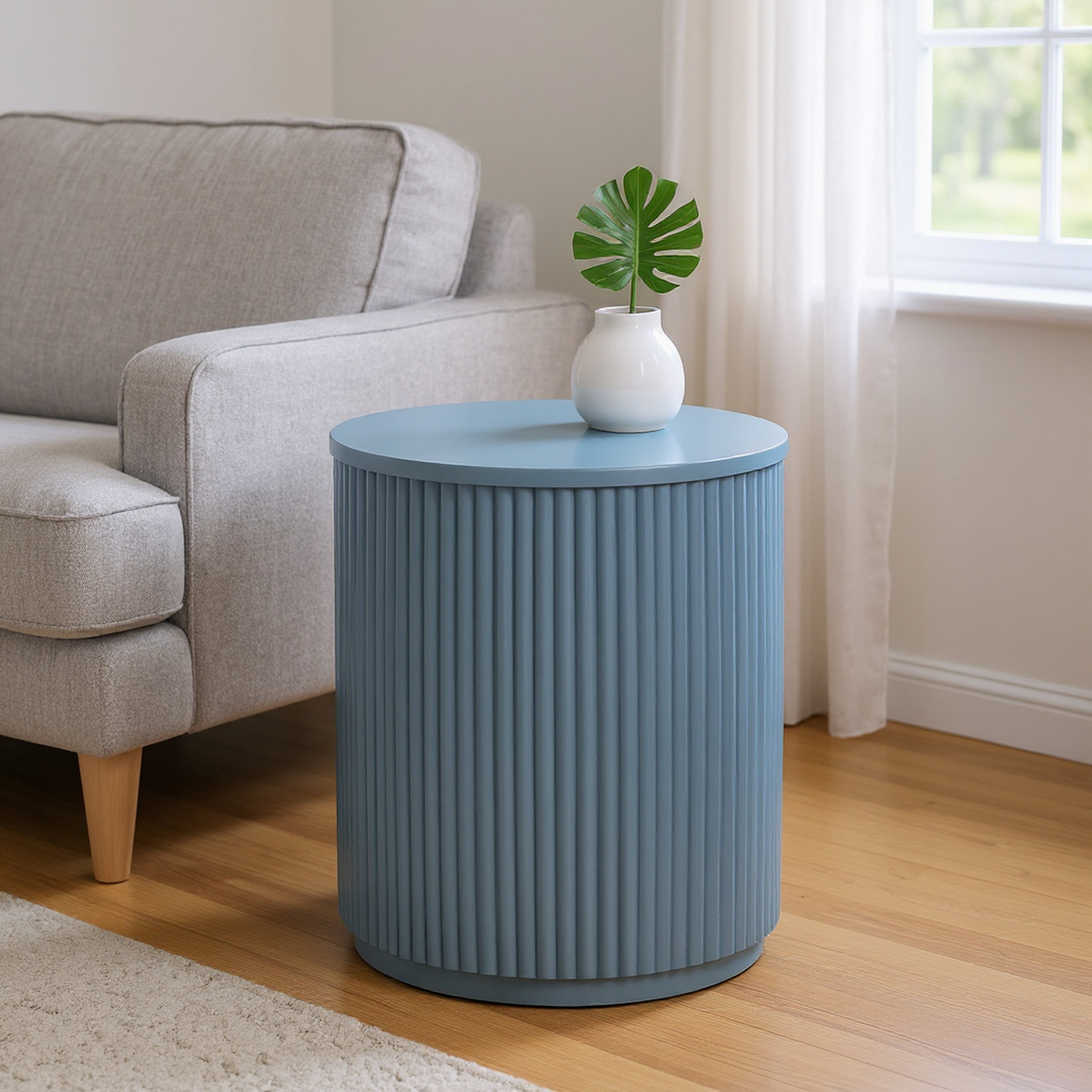Round Blue Solid Wood Accent End Table