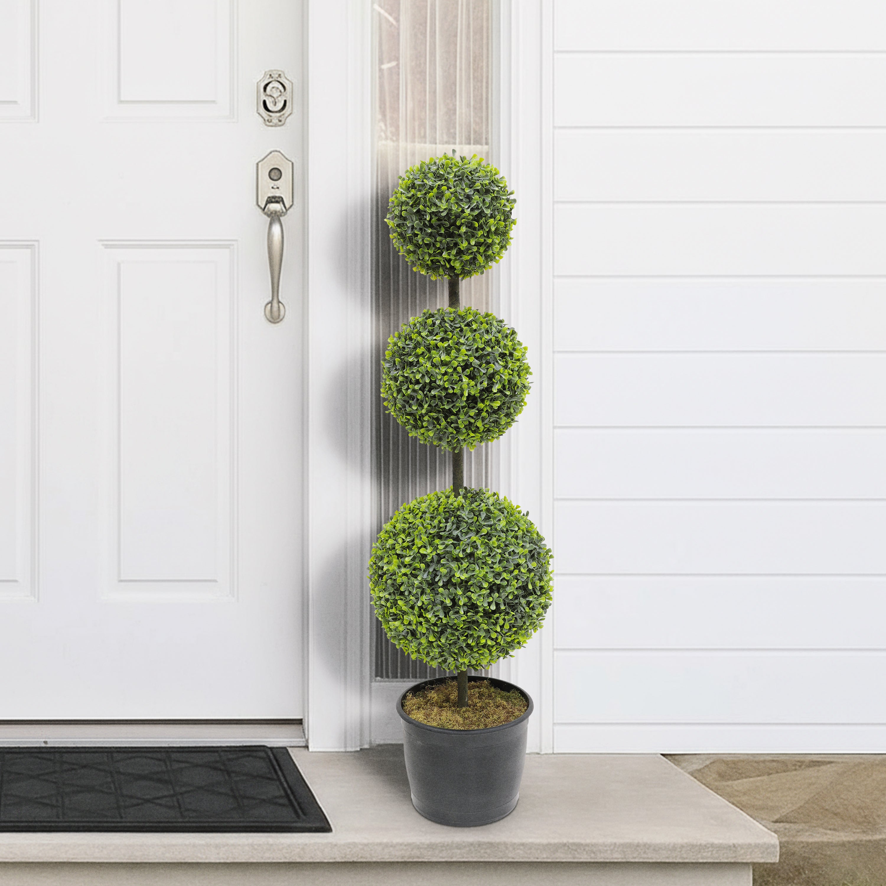 4 ft. Artificial Boxwood Topiary Tree Greenery Plants Ball Tree in Black Plastic Pot