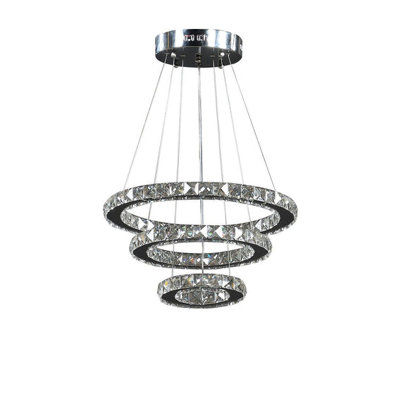 11.8" To 47.2" In Adjustable Height Alva Large Triple Hoop Modern Crystal Stainless Pure White Color Led Remote Control Dimmer Chandelier - Pier 1