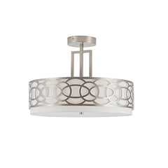 17" 4-LightSemi Flush Mount Brushed Nickel Ceiling Light Fixture With White Fabric Shade - Pier 1