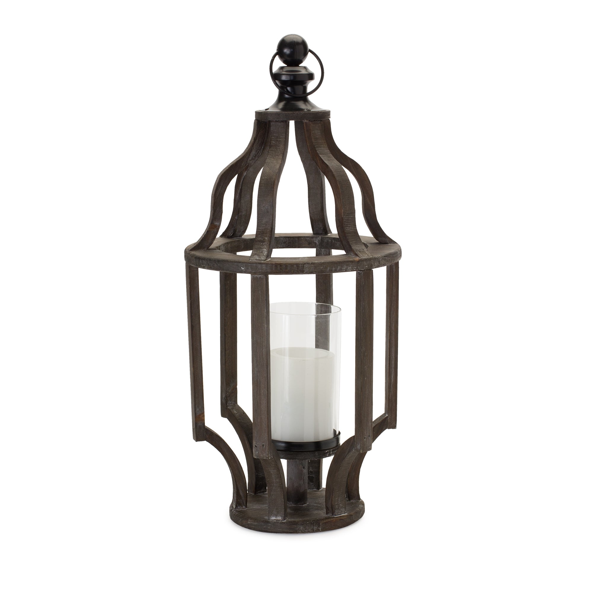 Pier 1 Wood Lantern with Glass Hurricane