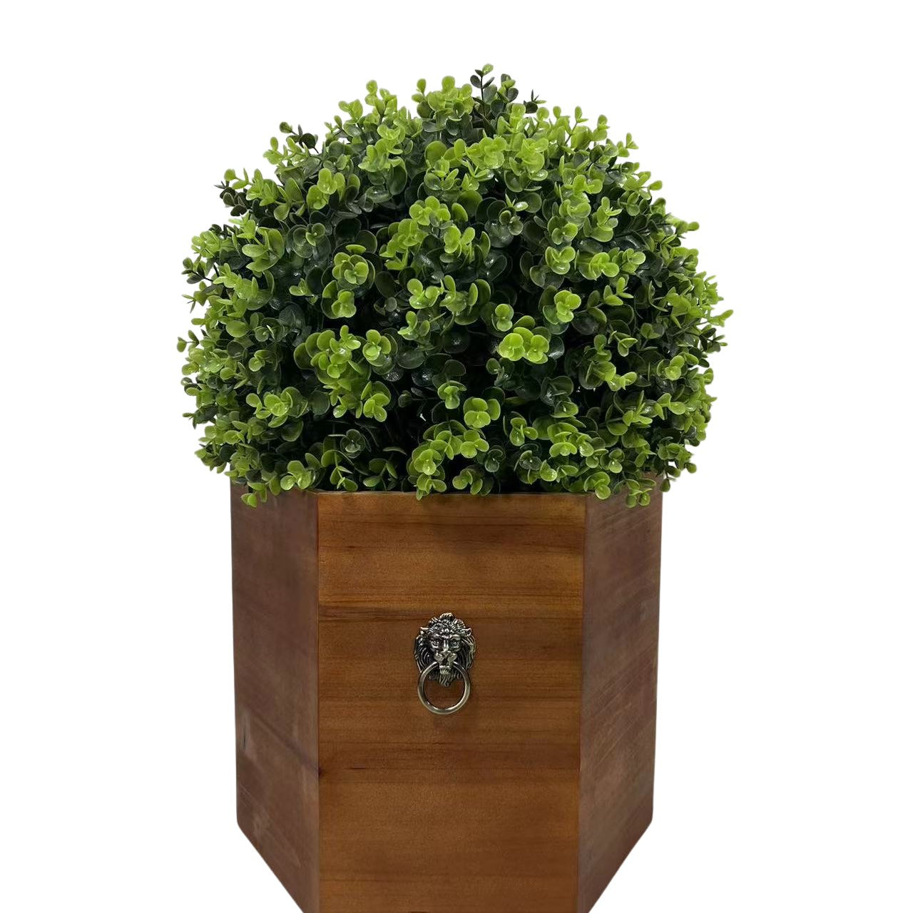 24" Ball Topiary Faux Plant in Redwood Pot - Outdoor