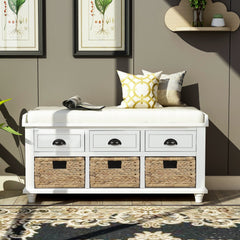 42'' Storage Bench with 3 Drawers and 3 Rattan Baskets - Pier 1