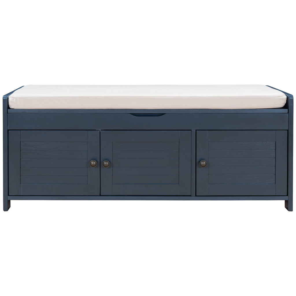 43.5'' Storage Bench with Removable Cushion and 3 Shutter-Detailed Cabinet Doors - Pier 1