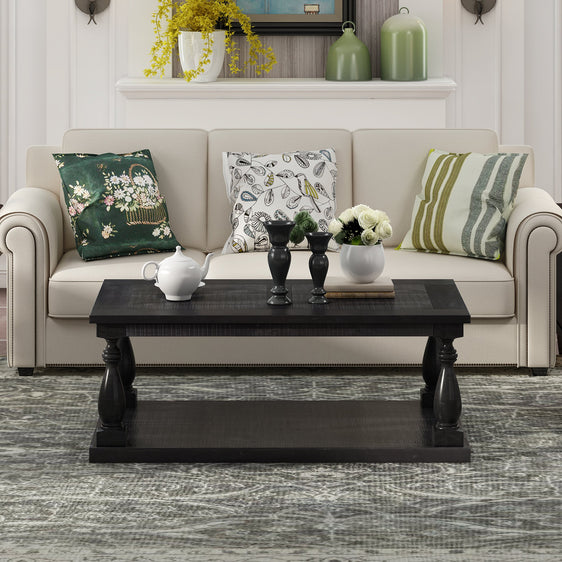 48'' x 31'' Traditional 2-Tier Solid Wood Coffee Table, Black - Pier 1