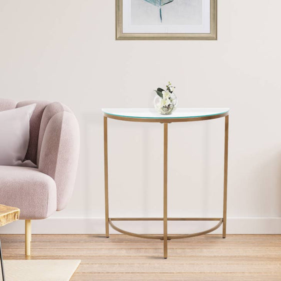 D-Shaped Console Table with Glass Top and Golden Base