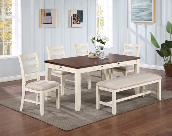 6 Piece Dining Set with 4 Side Chairs and Bench, Ladder Back Chair - Pier 1