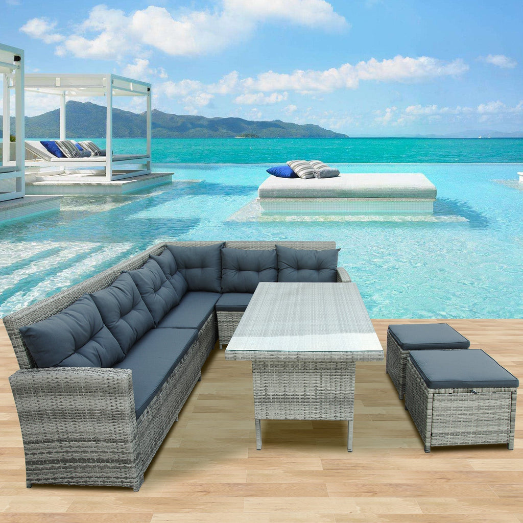 6 Piece Outdoor Set with Sectional Sofa, Glass Table and Ottomans - Pier 1