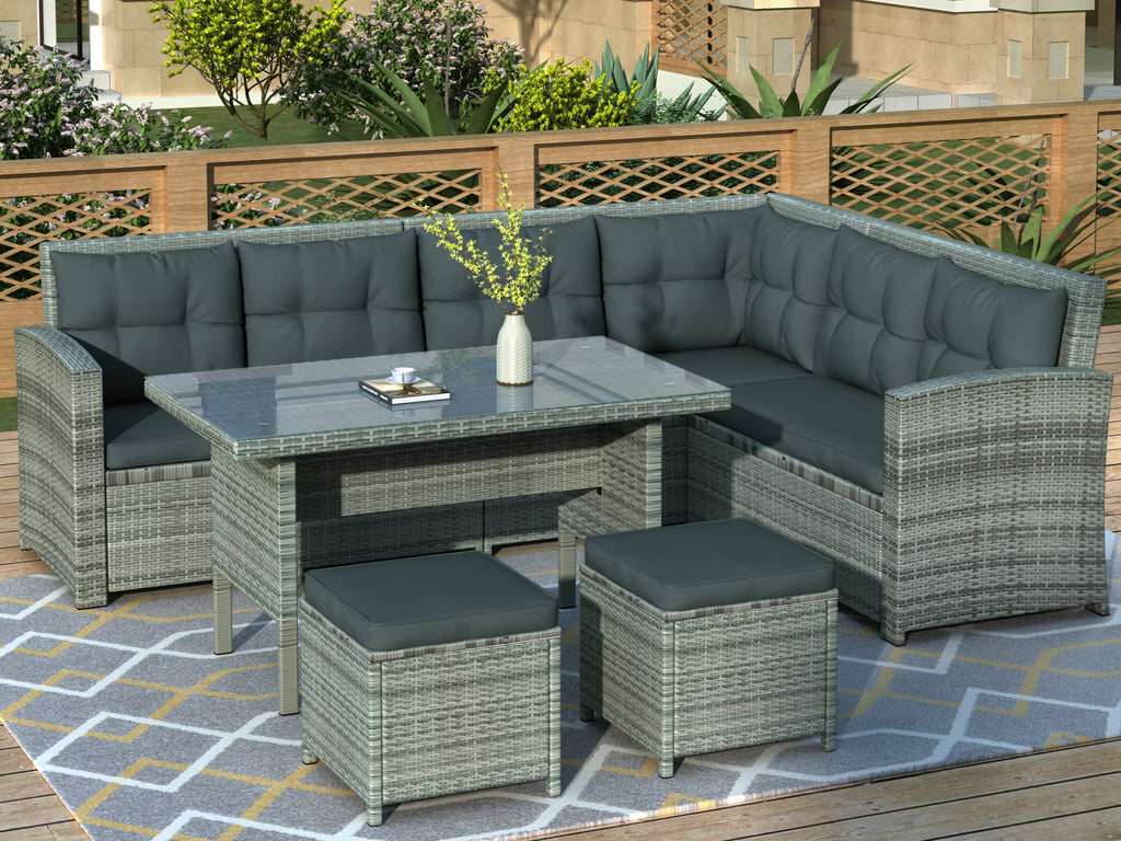 6 Piece Outdoor Set with Sectional Sofa, Glass Table and Ottomans - Pier 1