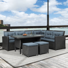 6 Piece Patio Sectional Sofa Set with Glass Table, Ottomans - Pier 1