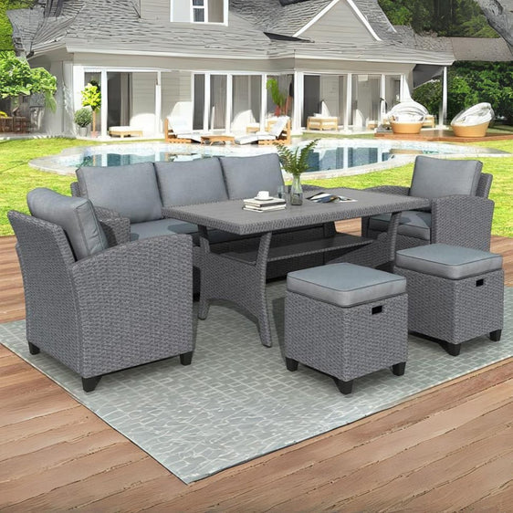 6-Piece-Rattan-Wicker-Set-Patio-with-Chairs,-Stools-and-Table-Outdoor-Seating