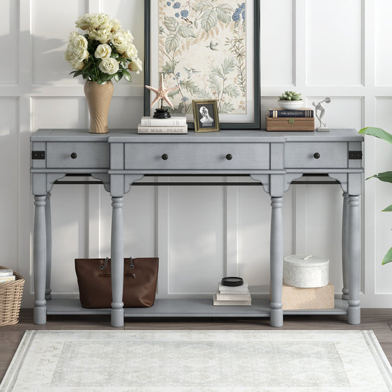60" Console Table with Storage Drawers and Bottom Shelf for Entryway, Antique Gray - Pier 1