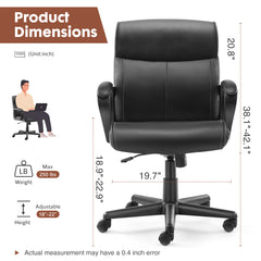 Leather Home Office Height Adjustable Chair with Padded Armrests