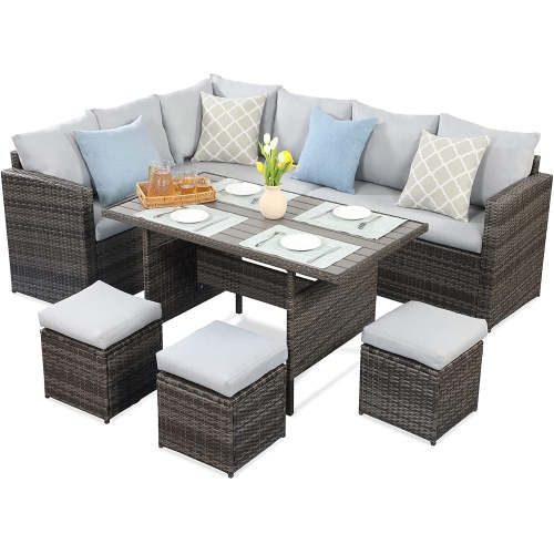 7-Pieces Outdoor Dining Sectional Sofa Set - Pier 1