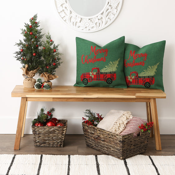 Merry Christmas Truck Embroidered Pillow Covers 18x18, Set of 2
