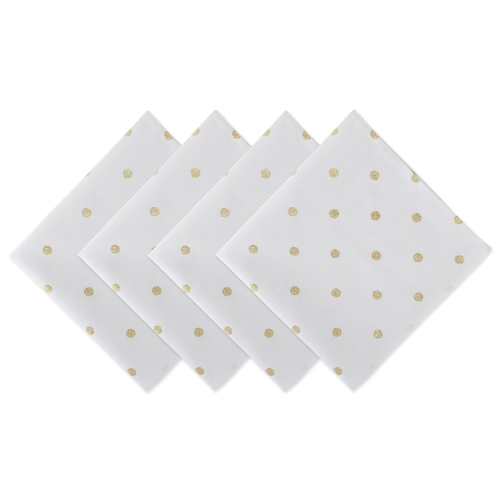 Metallic White & Gold Polka Dot Napkins, Set of 4
