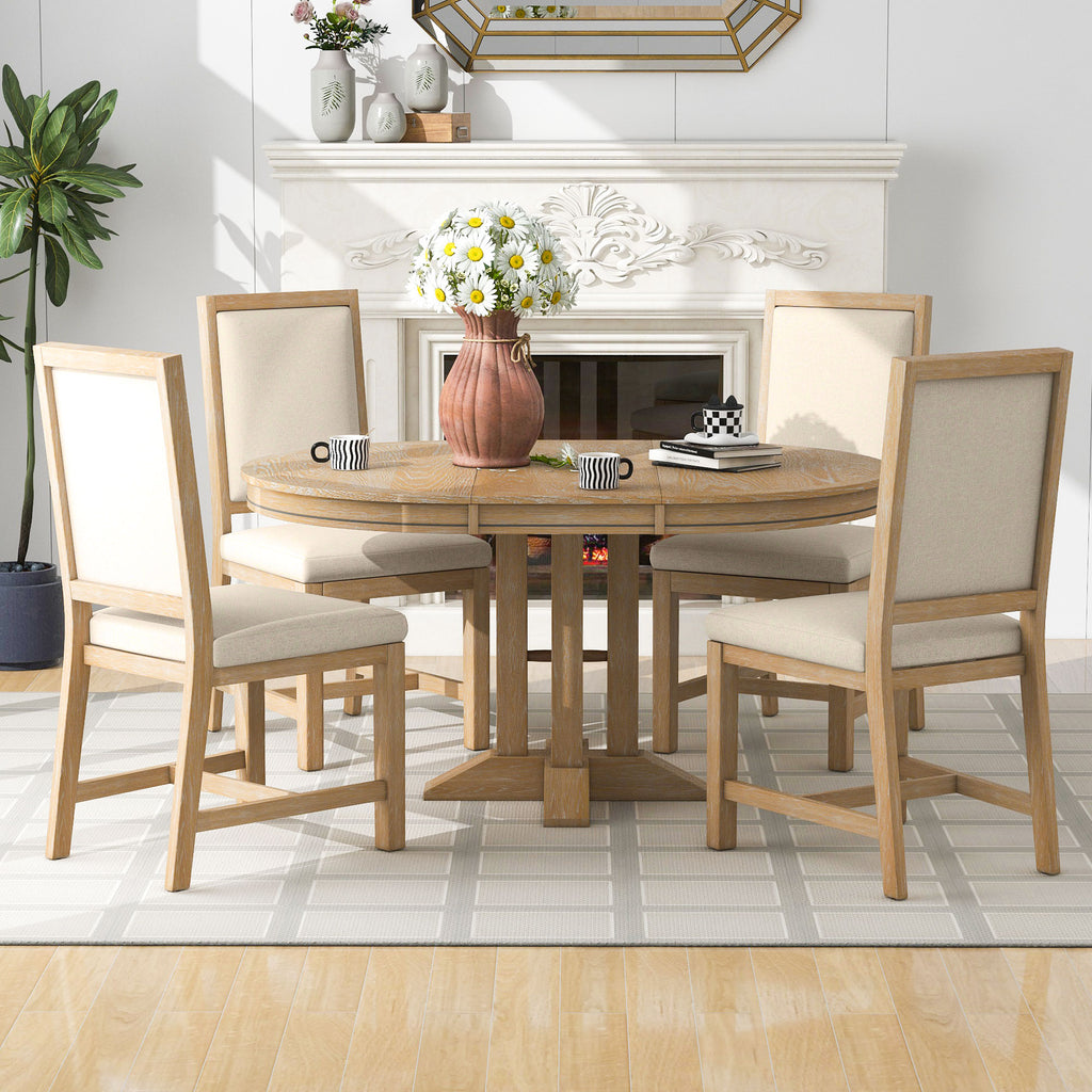 Grayson 5 Piece Dining Set with Round Extendable Dining Table and 4 Upholstered Dining Chairs Dining Set