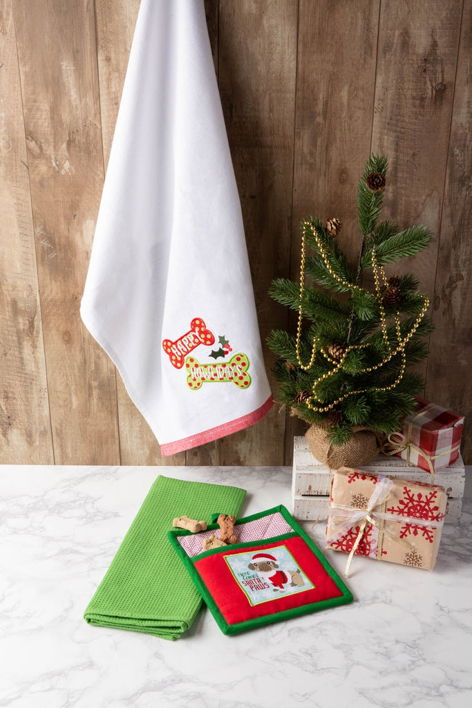 Christmas Pup Embellished Kitchen Towels, Set of 3