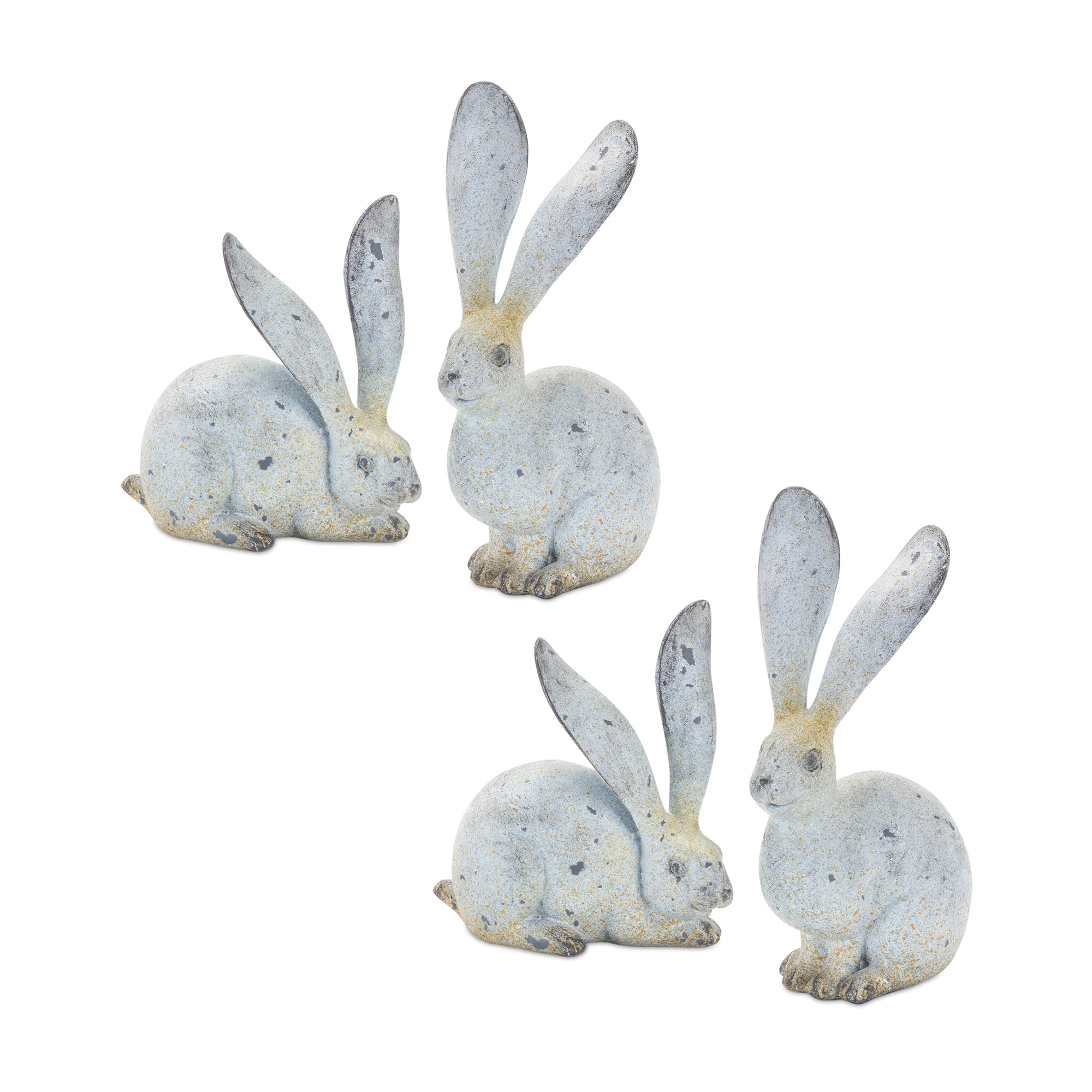 8.25" Stone Rabbit Statue with Distressed Finish, Set of 4
