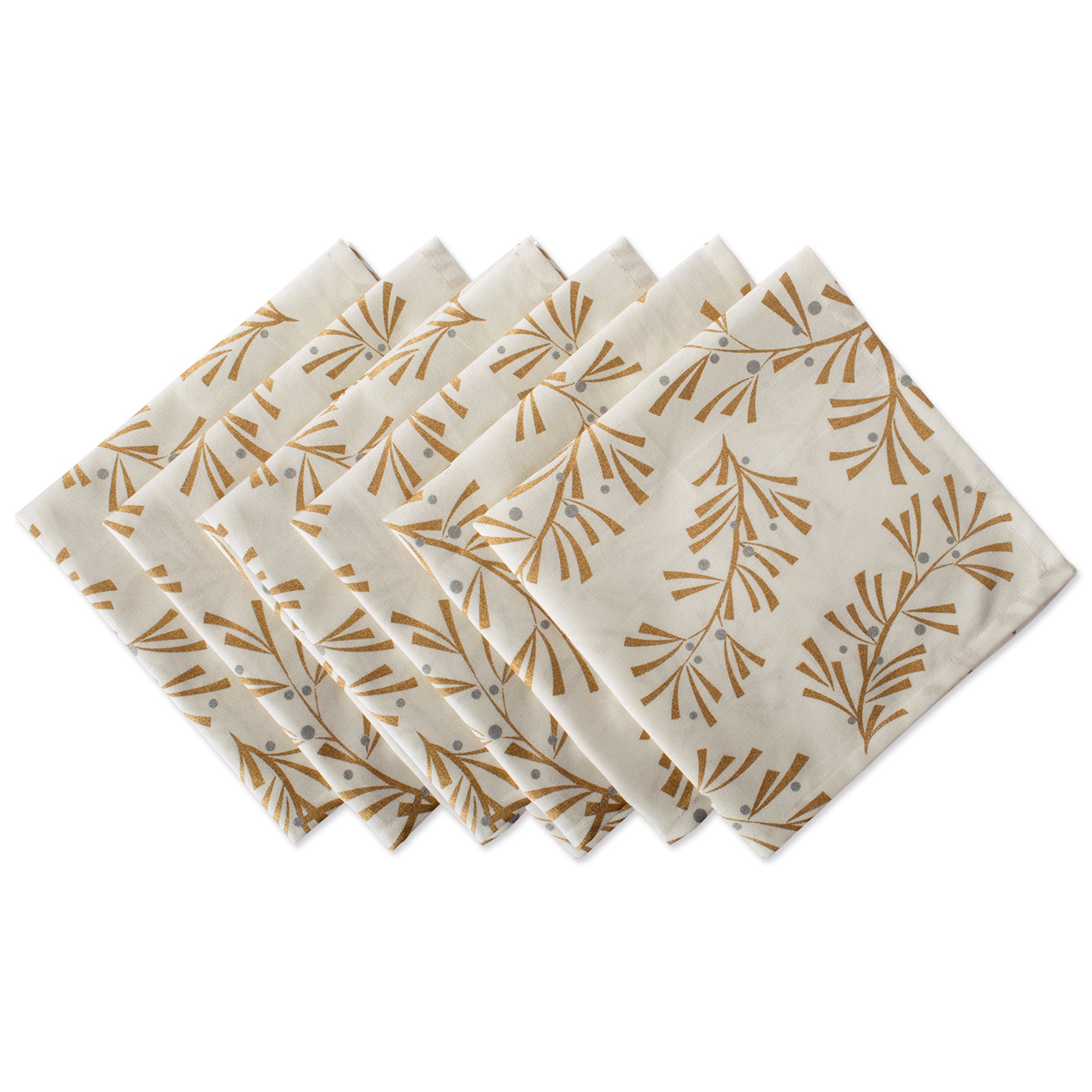 Metallic Holly Leaves Napkins, Set of 6 Napkins