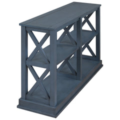Abby Console Table with 3 Tier Open Shelves with X Design, Navy Blue - Pier 1