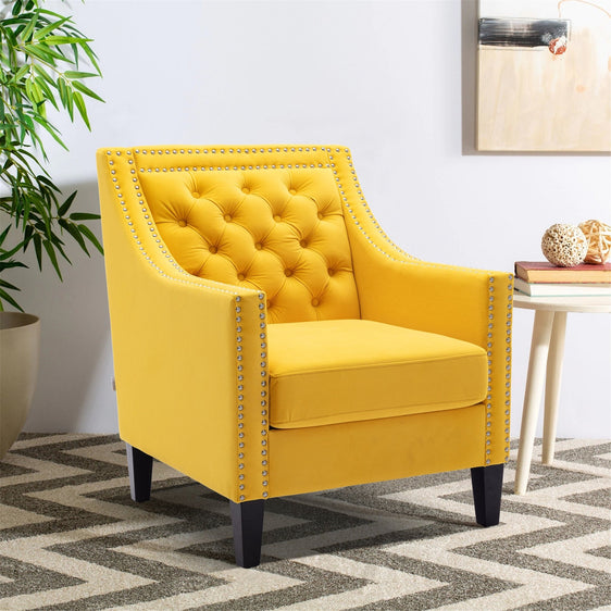 Accent Armchair with Nailheads, Tufted Back and Solid Wood Legs - Pier 1