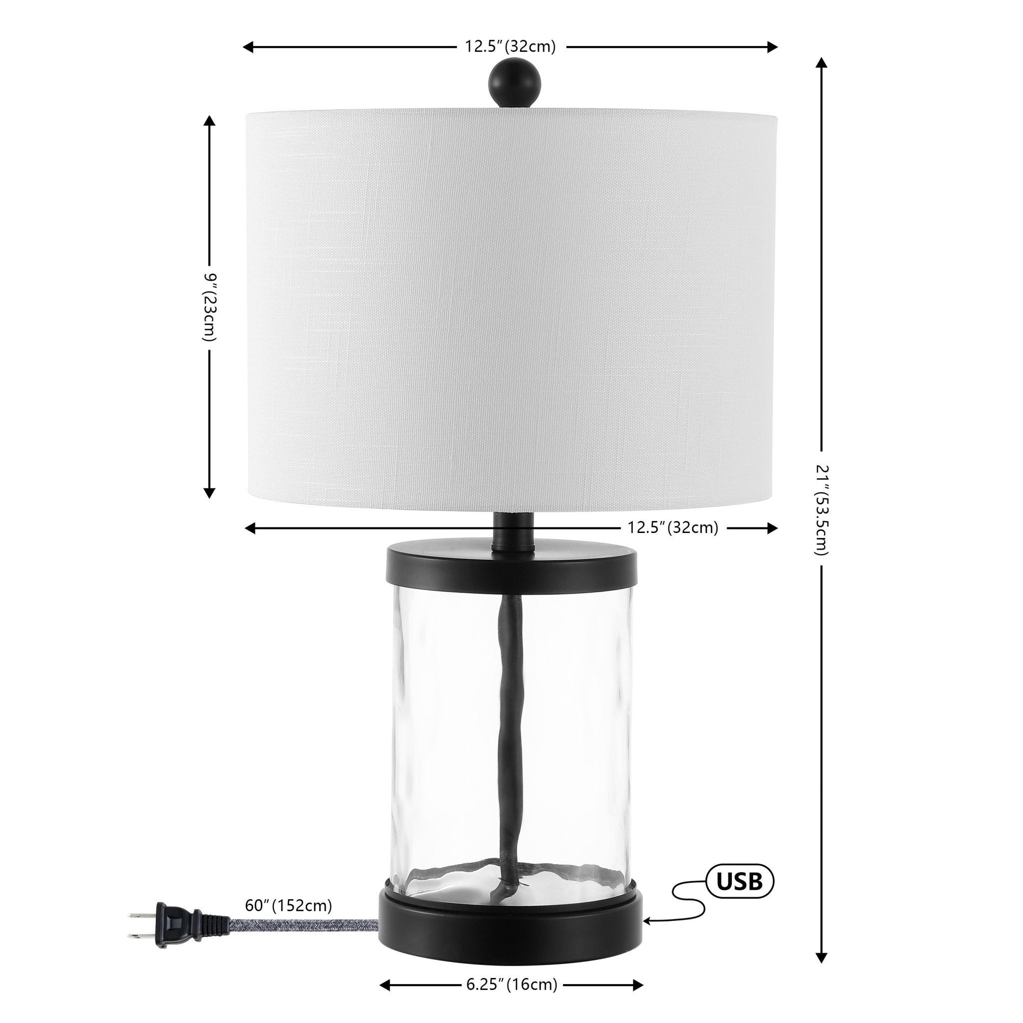Alexander Modern Designer Iron/Water Glass LED Table Lamp with USB Charging Port - Pier 1