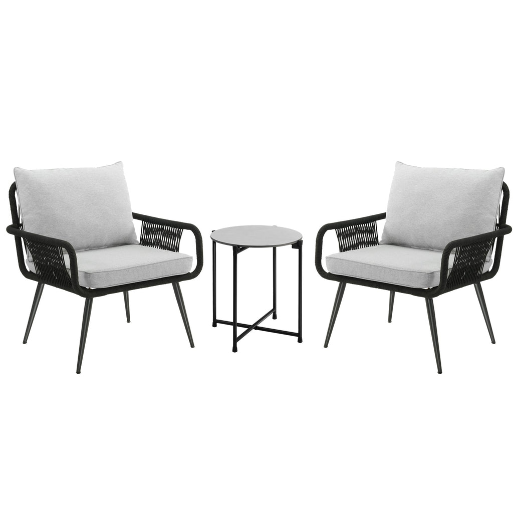 Andover All-Weather Outdoor Three Piece Conversation Set with Two Rope Chairs and Cocktail Table - Pier 1