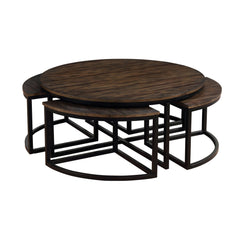 Arcadia Acacia Wood 42" Round Coffee Table with Nesting Tables, Antiqued Mocha - Pier 1