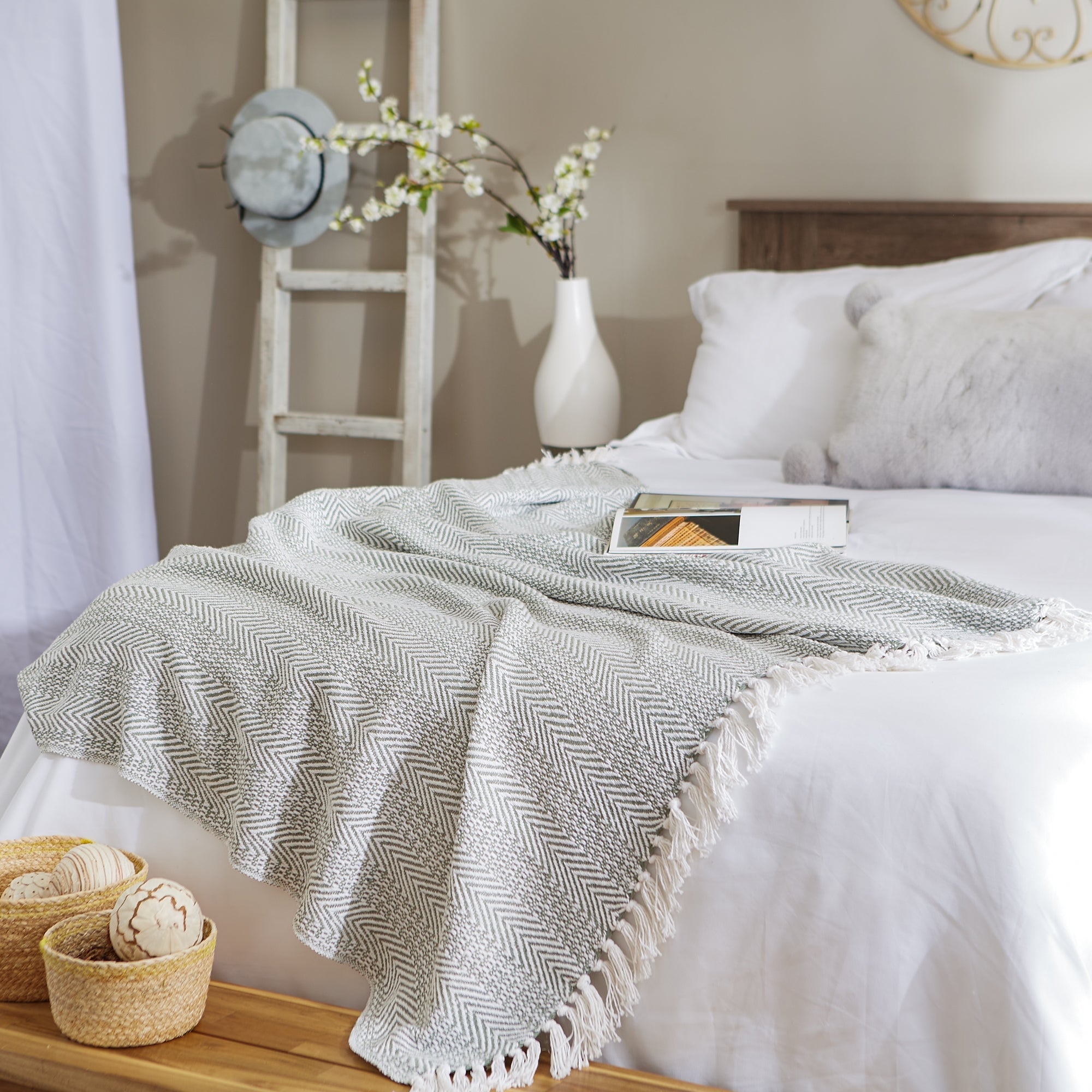 Artichoke Herringbone Stripe Throw - Pier 1